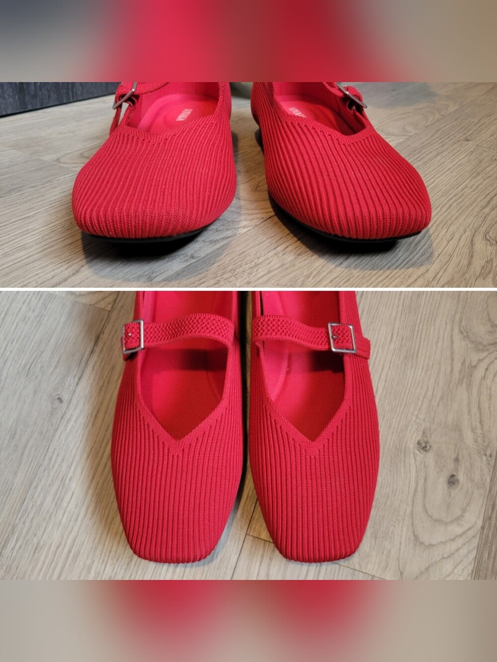 Vivaia Margot Mary Jane Buckle Square-Toe V-Cut Ruby Red Flats, US 9.5 EU 41 - Picture 5 of 16